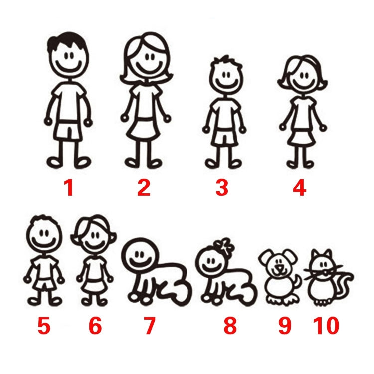 10 PCS Family Member Pattern Vinyl Decorative Auto Decal Cartoon Car Sticker (Black) - Decorative Sticker by buy2fix | Online Shopping UK | buy2fix