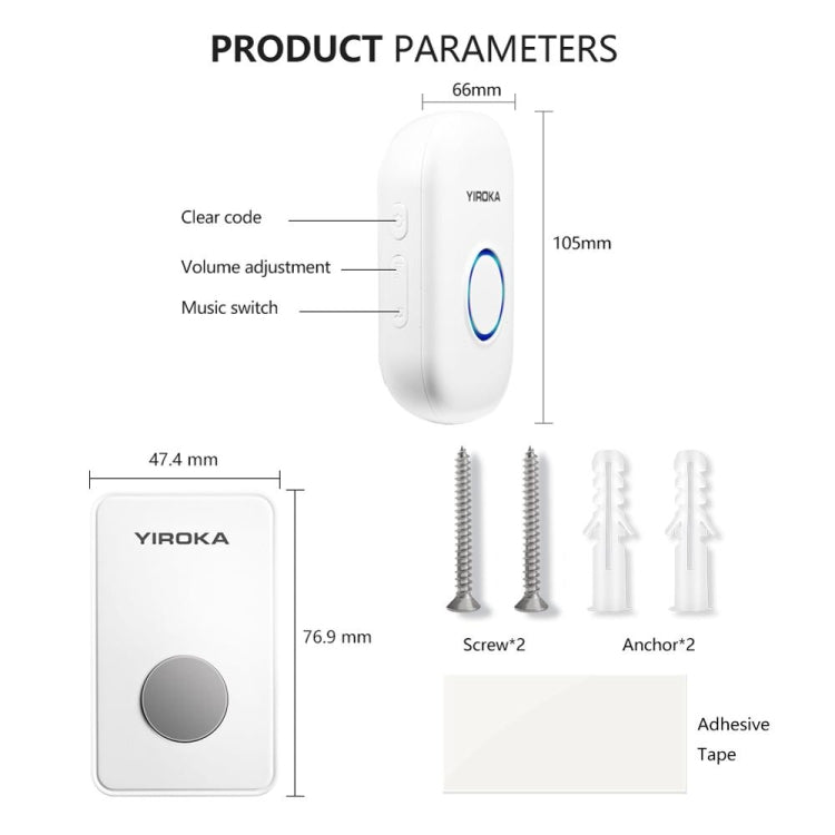 Yiroka Wireless Doorbell Smart Doorbell Digital Doorbell for the Elderly, Plug type:EU Plug - Security by Yiroka | Online Shopping UK | buy2fix