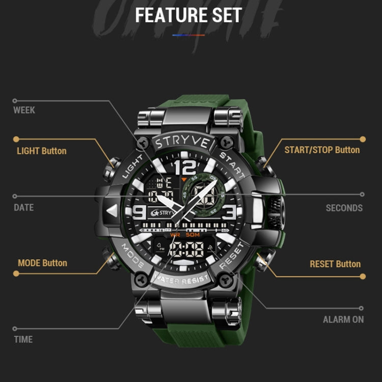 STRYVE S8025 Sports Night Light Electronic Waterproof Watch Multifunctional Student Watch(Army Green) - Leather Strap Watches by STRYVE | Online Shopping UK | buy2fix