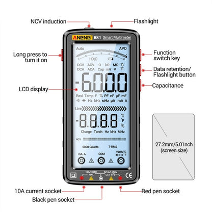 ANENG 681 LCD Digital Display Screen Smart Automatic Range Rechargeable Multimeter(Red) - Digital Multimeter by ANENG | Online Shopping UK | buy2fix