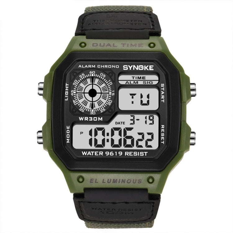 SYNOKE 9619B Nylon Canvas Strap Luminous Waterproof Digital Watch(Green Head Green Belt) - Outdoor & Sports by SYNOKE | Online Shopping UK | buy2fix