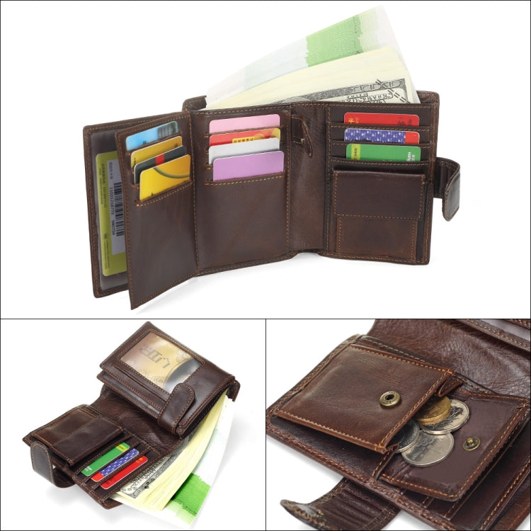 Vintage Men Wallet Genuine Leather Short Wallets Male Multifunctional Cowhide Male Purse Coin Pocket Photo Card Holder(Light Coffee) - Home & Garden by buy2fix | Online Shopping UK | buy2fix