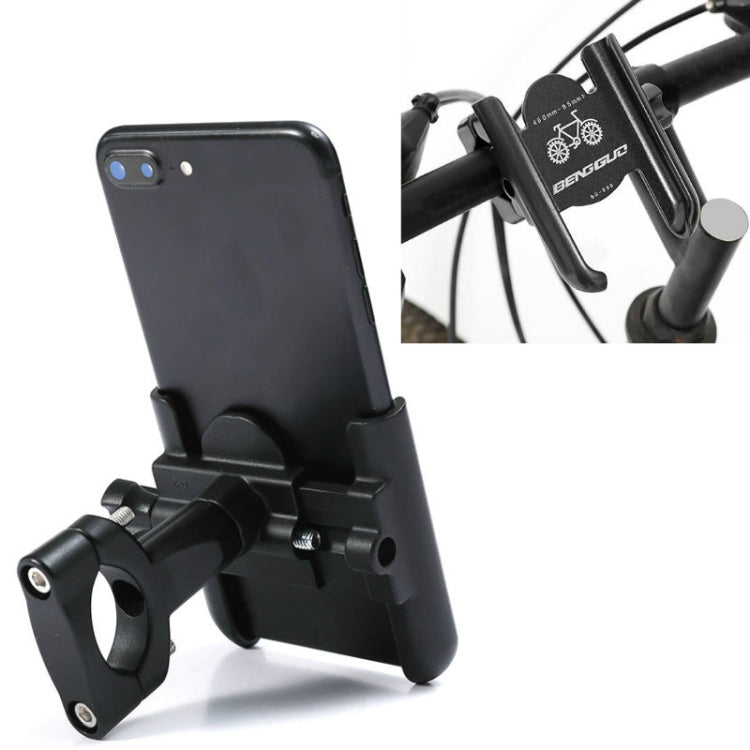 BENGGUO Bicycle Aluminum Alloy Mobile Phone Holder Electric Motorcycle Anti-Vibration Navigation Fixed Mobile Phone Holder Riding Equipment, Style:Handlebar Installation(Black) - Holders by BENGGUO | Online Shopping UK | buy2fix