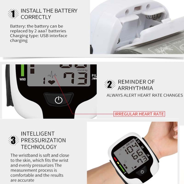 Wrist Type Electronic Blood Pressure Monitor Home Automatic Wrist Type Blood Pressure Measurement, Style: Live Voice Broadcast(White English) - Sphygmomanometer by buy2fix | Online Shopping UK | buy2fix