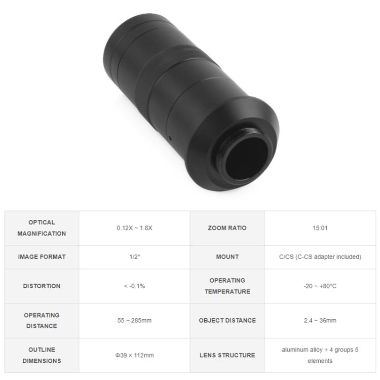 Waveshare 100X Industrial Microscope Lens, C/CS-Mount, for Raspberry Pi HQ Camera(24229) - Consumer Electronics by Waveshare | Online Shopping UK | buy2fix