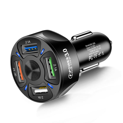 2 PCS BK-358 3A QC3.0 4USB Car Charger One For Four Mobile Phone Car Charger(Black) - In Car by buy2fix | Online Shopping UK | buy2fix