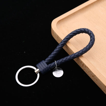 100 PCS Woven Leather Cord Keychain Car Pendant Leather Key Ring Baotou With Small Round Piece(Navy) - Key Rings by buy2fix | Online Shopping UK | buy2fix