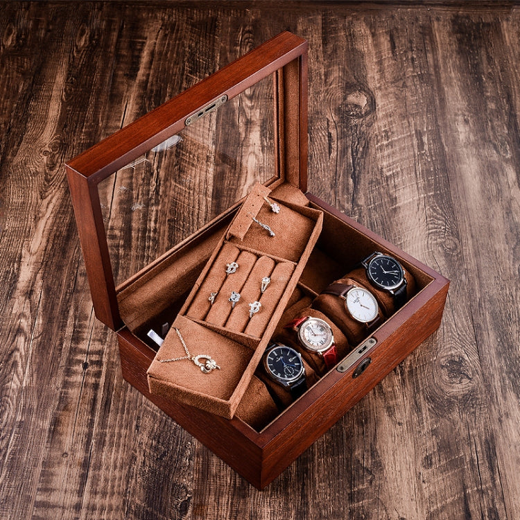 Wooden Watch Storage Box Jewelry Double-Layer Storage Display Box With Lock - Watch Storages by buy2fix | Online Shopping UK | buy2fix