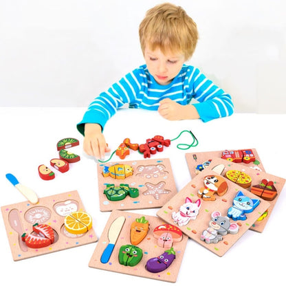 2 PCS Wood Blocks Cutting or Stringing Cube Puzzle Early Education Intelligence Toys For Children(Ocean-Stringing) - Early Education Toys by buy2fix | Online Shopping UK | buy2fix