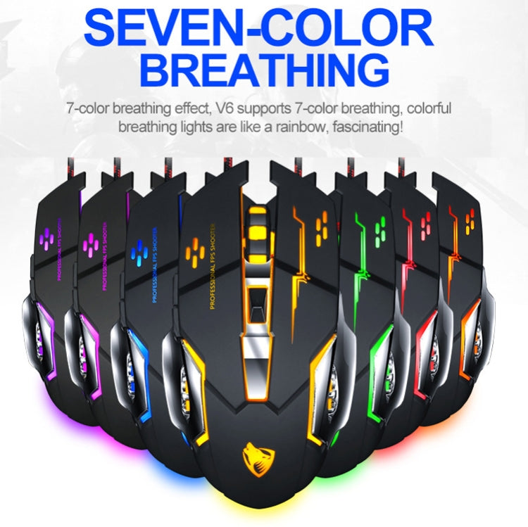 T-WOLF V6 USB Interface 6-Buttons 3200 DPI Wired Mouse Gaming Mechanical Macro Programming 7-Color Luminous Gaming Mouse, Cable Length: 1.5m(Macro Definition Audio Version White) - Wired Mice by T-WOLF | Online Shopping UK | buy2fix