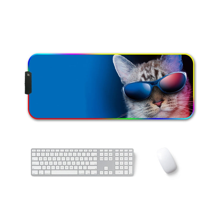 350x900x3mm F-01 Rubber Thermal Transfer RGB Luminous Non-Slip Mouse Pad(Glasses Cat) - Mouse Pads by buy2fix | Online Shopping UK | buy2fix