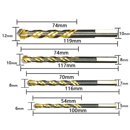 6mm+6mm+8mm+10mm+12mm Titanium-Plated King Drill Porcelain Brick Glass Brick Drill Punched Twist Triangle Drill - Drill & Drill Bits by buy2fix | Online Shopping UK | buy2fix