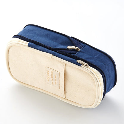 Angoo Cotton And Linen Large Capacity Pencil Stationery Bag(572 Navy / Beige) - Pen Holder by Angoo | Online Shopping UK | buy2fix