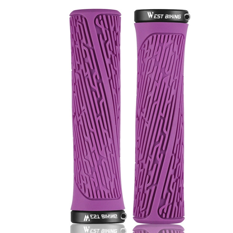 1 Pair WEST BIKING YP0804061 Bicycle Anti-Slip Shock Absorber Grip Mountain Bike Rubber Handlebar Cover(Purple) - Bicycle Grips by WEST BIKING | Online Shopping UK | buy2fix