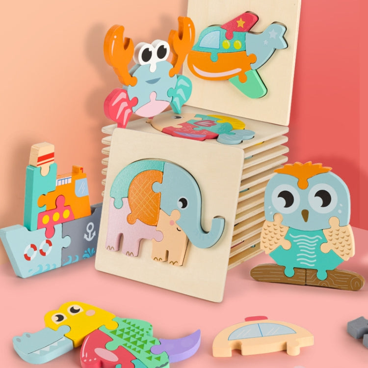 3 PCS Early Childhood Education Wooden Three-Dimensional Jigsaw Puzzle Toy(S-Elephant) - Puzzle Toys by buy2fix | Online Shopping UK | buy2fix