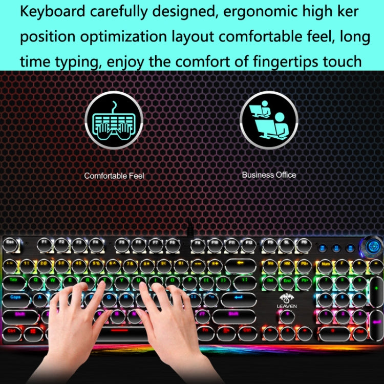 LEAVEN K990 Knob Version 104 Keys Office Computer Game Mechanical Green Axis Wired Keyboard, Cabel Length:1.8m(Black) - Wired Keyboard by LEAVEN | Online Shopping UK | buy2fix