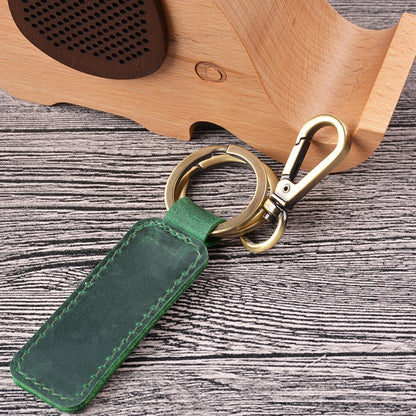 2 PCS Handmade Crazy Horse Leather Retro Keychain Car Couple Keychain, Specification: Double Ring(Ink Green) - In Car by buy2fix | Online Shopping UK | buy2fix