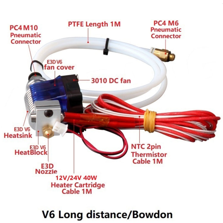 3D V6 Printer Extrusion Head Printer J-Head Hotend With Single Cooling Fan, Specification: Remotely 3 / 0.3mm - Consumer Electronics by buy2fix | Online Shopping UK | buy2fix