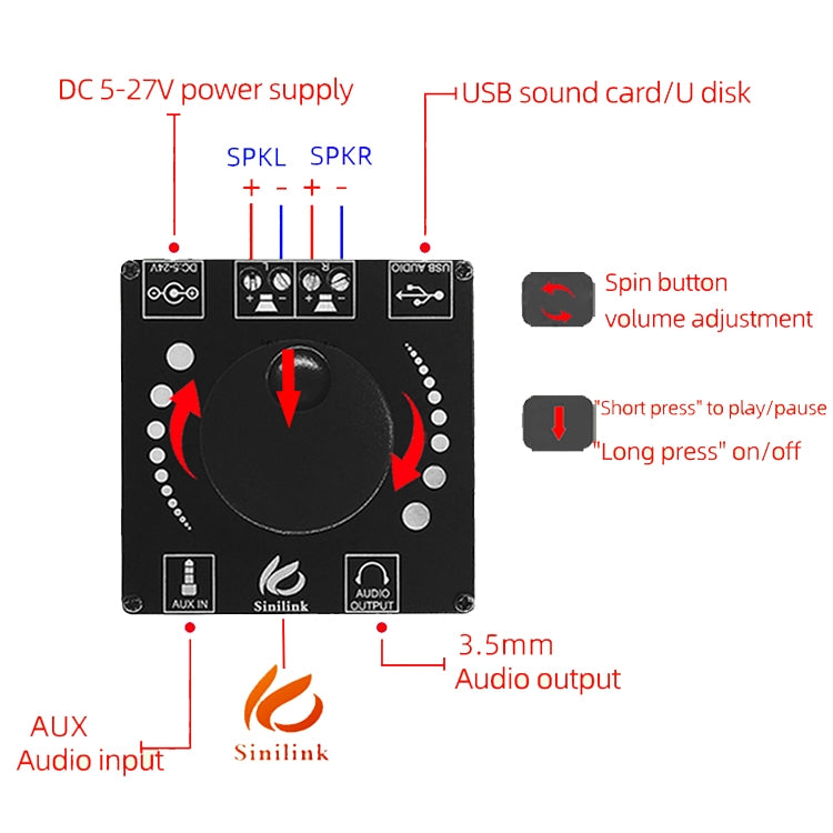 Sinilink AP50H HiFi 2.0 Stereo Bluetooth Digital TPA3116D2 Power Amplifier Board(PCB) - Breadboard / Amplifier Board by buy2fix | Online Shopping UK | buy2fix