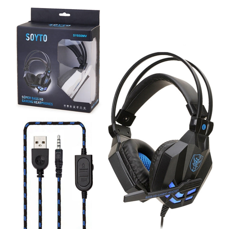 Soyto SY850MV Luminous Gaming Computer Headset For PC (Black Blue) - Multimedia Headset by Soyto | Online Shopping UK | buy2fix