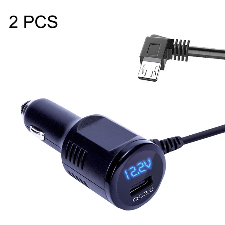 2PCS JY-032 USB Digital Display Fast Charge Car Charger, Style: 3.5A + QC3.0(Android Right Bend) - In Car by buy2fix | Online Shopping UK | buy2fix
