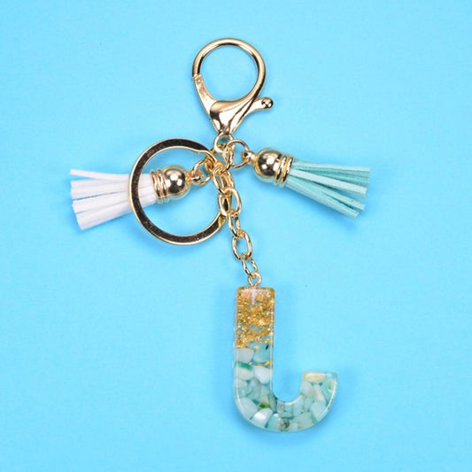 2 PCS Gold Foil English Letter Tassel Keychain Bag Decoration Pendant(J) - In Car by buy2fix | Online Shopping UK | buy2fix