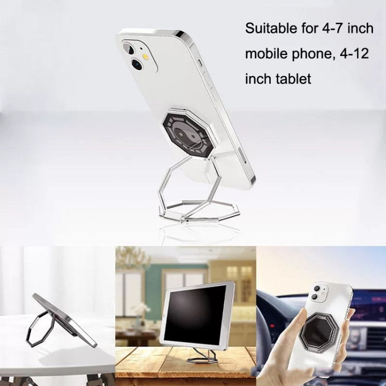 Metal Ring Buckle Live Rotating Magnetic Suction Car Desktop Tablet Folding Phone Bracket(Silver) - Desktop Holder by buy2fix | Online Shopping UK | buy2fix