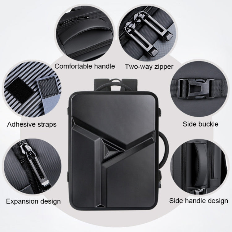Large-capacity Waterproof Expandable Hard Shell Backpack with USB Charging Hole(161 Black) - Backpack by buy2fix | Online Shopping UK | buy2fix