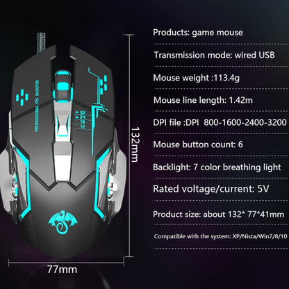 LEAVEN X6 6 Keys Game Computer Ergonomic Wired Mouse, Cable Length: 1.42m(Black) - Wired Mice by LEAVEN | Online Shopping UK | buy2fix