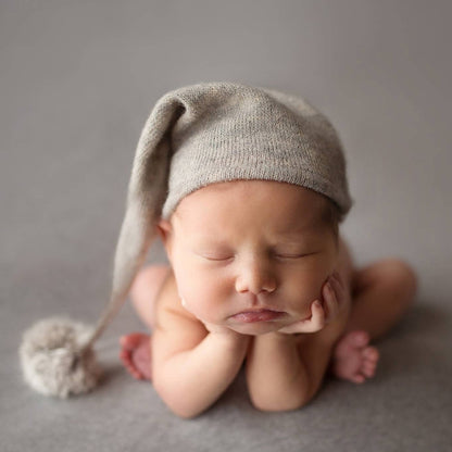 Newborn Photography Clothing Baby Photography Fur Ball Knitted Long Tail Hat(Grey) - Camera Accessories by buy2fix | Online Shopping UK | buy2fix