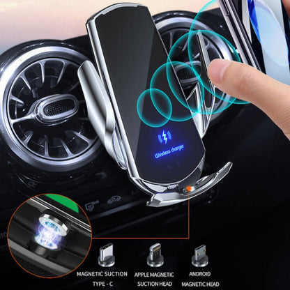 Q3 Infrared Induction Magnetic Car Wireless Charging Phone Bracket with Micro USB + 8 Pin + Type-C / USB-C Magnetic Connector(Black) - In Car by buy2fix | Online Shopping UK | buy2fix