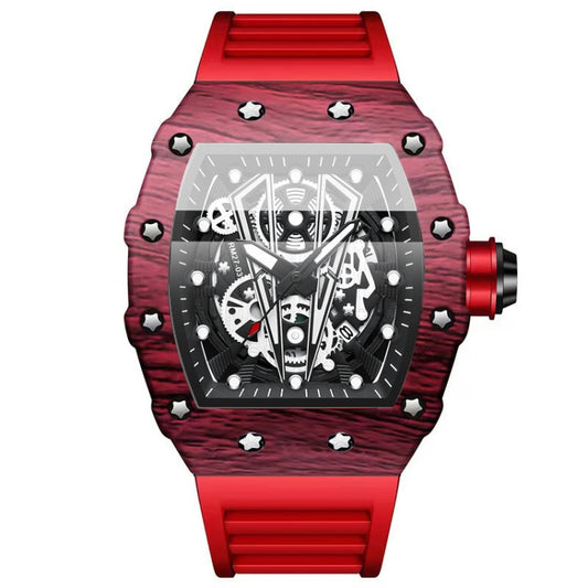 BINBOND B6577 Barrel Shape 30m Waterproof Sports Quartz Watch(Red Silicone-Red-Black) - Silicone Strap Watches by BINBOND | Online Shopping UK | buy2fix