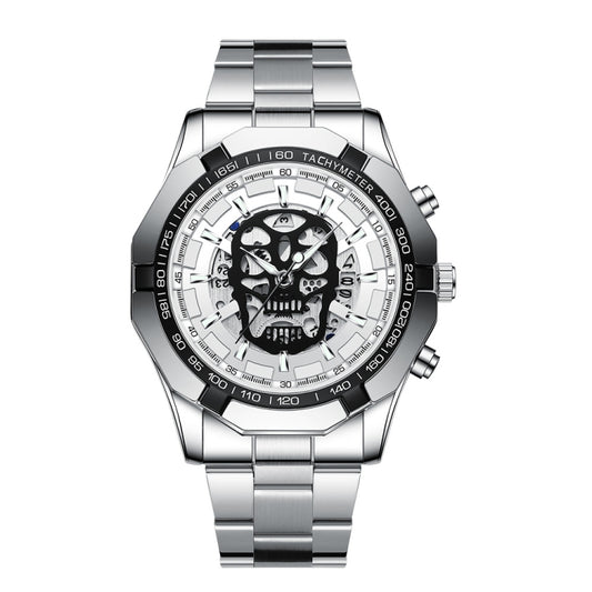 BINBOND S034 30M Waterproof Quartz Watch Skull Skeleton Luminous Watch(White Steel White) - Metal Strap Watches by BINBOND | Online Shopping UK | buy2fix