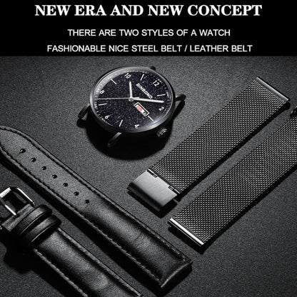 BINBOND B3820 30M Waterproof Ultra-thin Quartz Luminous Starry Watch, Color: Black Leather-Black-Black - Metal Strap Watches by BINBOND | Online Shopping UK | buy2fix