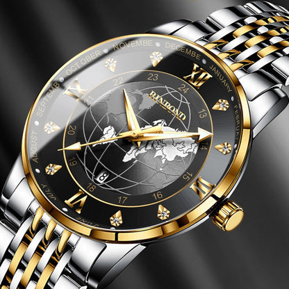 BINBOND B1117 30M Waterproof Earth Dial Butterfly Buckle Luminous Quartz Watch(Inter-gold-Black) - Metal Strap Watches by BINBOND | Online Shopping UK | buy2fix