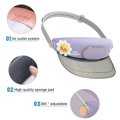 Cute Pet Bladeless Fan Hat USB Rechargeable Adjustable Speed Summer Sun Protection Sunshade Fan(Flower Duck) - Consumer Electronics by buy2fix | Online Shopping UK | buy2fix