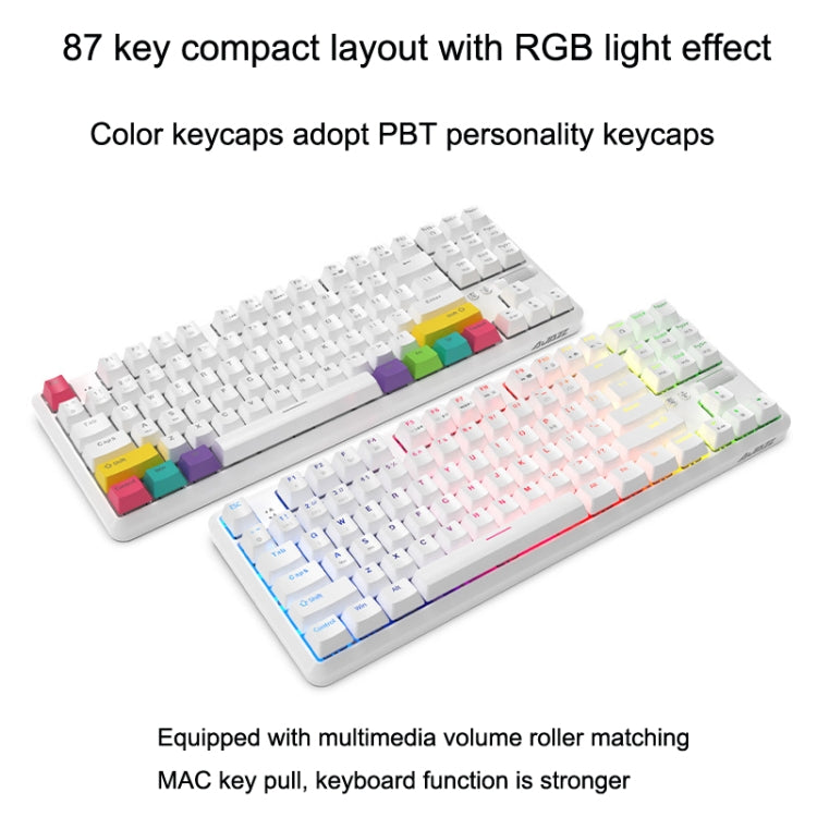 Ajazz K870T 87-Key Hot Swap Bluetooth/Wired Dual Mode RGB Backlight Office Game Mechanical Keyboard Green Shaft (White) - Wireless Keyboard by Ajazz | Online Shopping UK | buy2fix