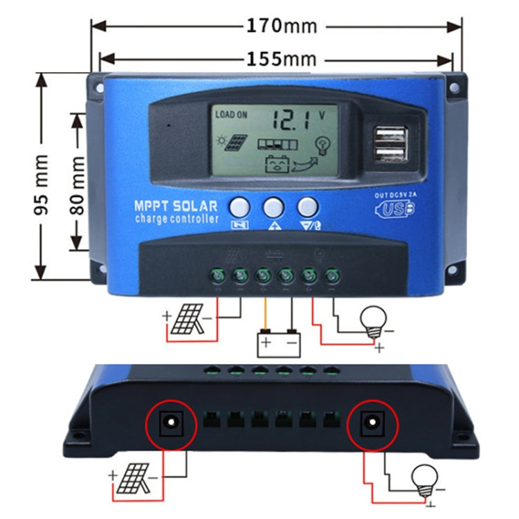 YCX-003 30-100A Solar Charging Controller with LED Screen & Dual USB Port Smart MPPT Charger, Model: 12/24V 60A - Others by buy2fix | Online Shopping UK | buy2fix