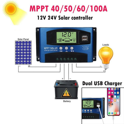 YCX-003 30-100A Solar Charging Controller with LED Screen & Dual USB Port Smart MPPT Charger, Model: 12/24V 60A - Others by buy2fix | Online Shopping UK | buy2fix