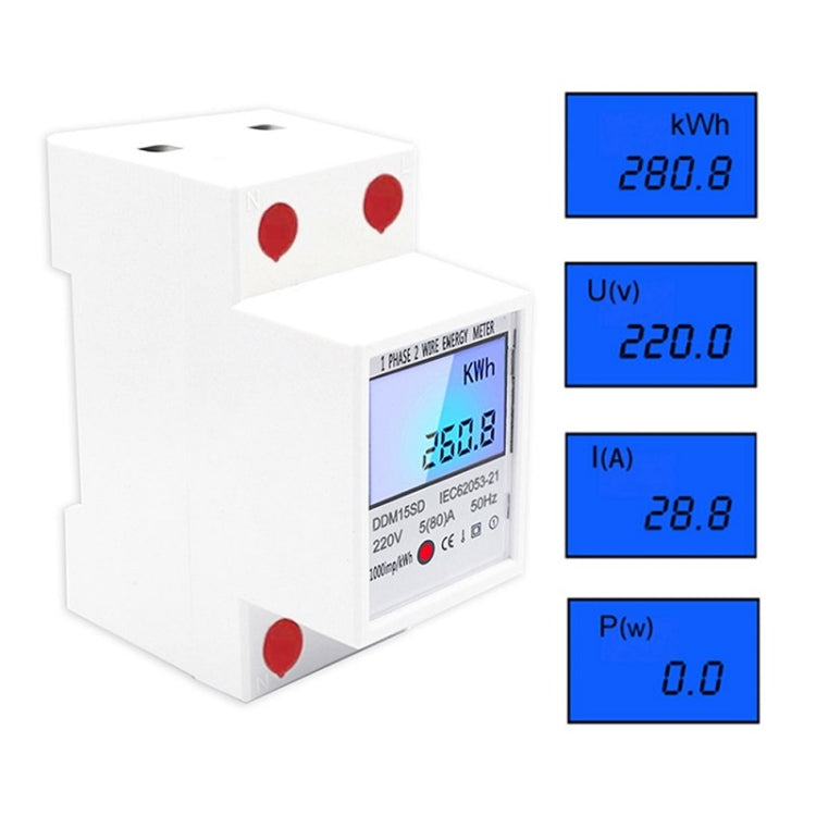 DDM15SD 15 (60) A Single-phase Multi-function Rail Meter with Backlight LCD Display - Current & Voltage Tester by buy2fix | Online Shopping UK | buy2fix