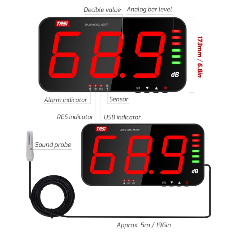 TASI TA654A Large Screen Wall-Mounted Noise Meter Decibel Detector - Light & Sound Meter by TASI | Online Shopping UK | buy2fix