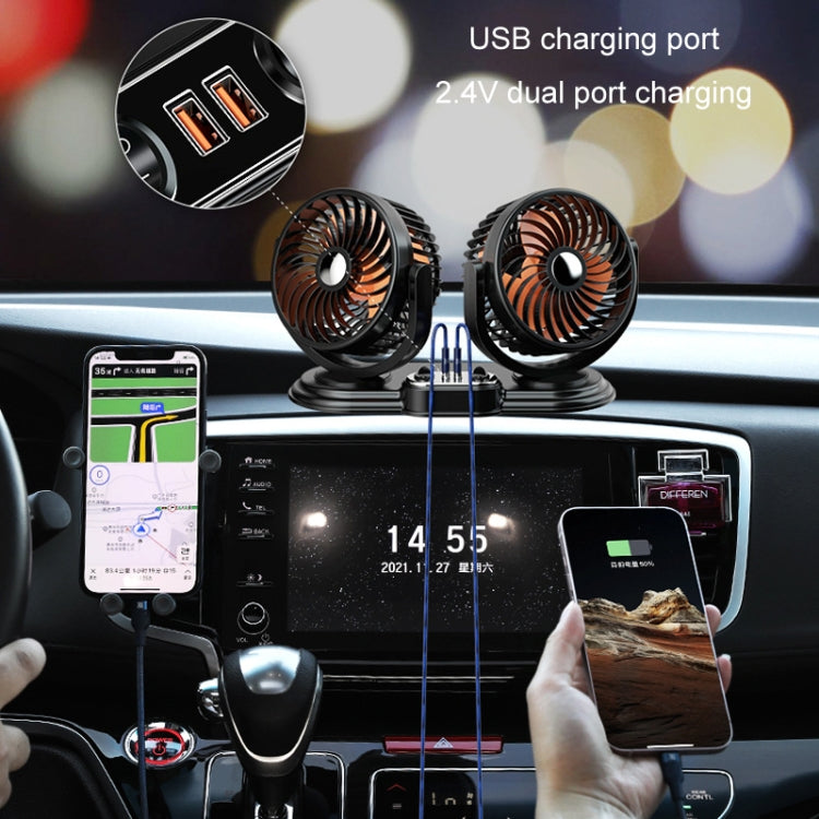 F621 Car Rotatable Turntable Silent Car Double Head Fan, Model: USB - Heating & Fans by buy2fix | Online Shopping UK | buy2fix