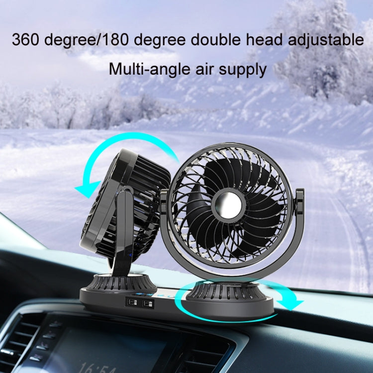 F623U 12V/24V Vehicle Electric Oscillating Head Rotatable Double Head Fan (Deluxe) - Heating & Fans by buy2fix | Online Shopping UK | buy2fix