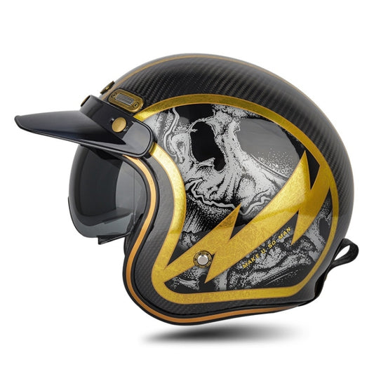 SOMAN Motorcycle Four Seasons Carbon Fiber Half Helmet, Color: Carbon Fiber Gold Lightning(XXL) - Helmets by SOMAN | Online Shopping UK | buy2fix