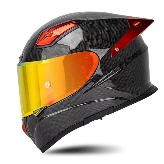 SOMAN Four Seasons Full Cover Motorcycle Helmet, Size: XL(Snake Carbon Fiber Red) - Helmets by SOMAN | Online Shopping UK | buy2fix