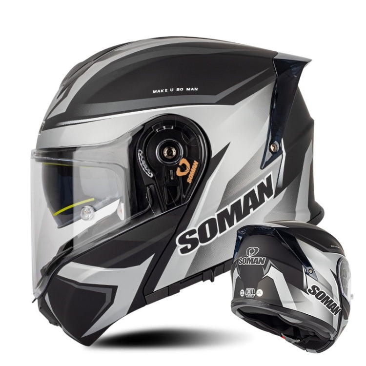 SOMAN Racing Motorcycle Double Lens Riding Safety Helmet, Size: XL(Silver Gray Black Vision) - Helmets by SOMAN | Online Shopping UK | buy2fix