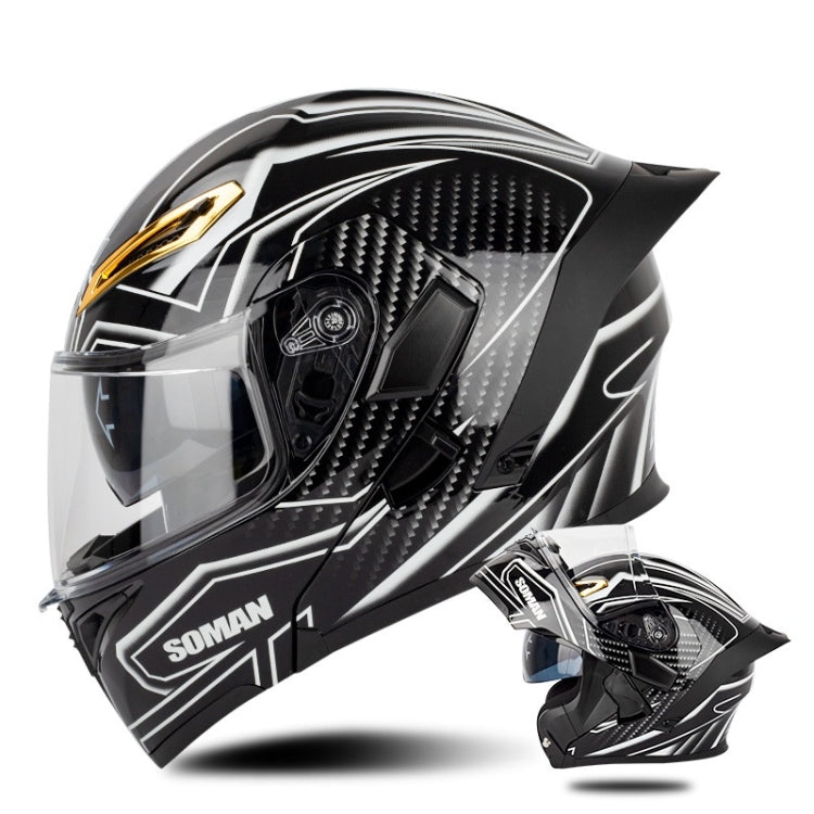 SOMAN Motorcycle Dual Lens Riding Peel-Off Full Coverage Helmet, Size: M(Bright Black White) - Helmets by SOMAN | Online Shopping UK | buy2fix