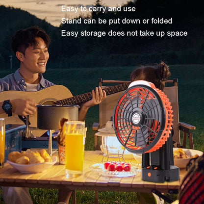 Outdoor Camping USB Charging Fan Tent Swing Head Fan With Tripod LED Light(Black Orange) - Electric Fans by buy2fix | Online Shopping UK | buy2fix