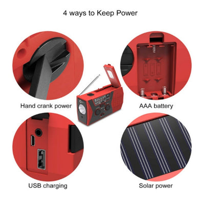 AM/FM/NoAA 2000mAh Emergency Radio Portable Hand Crank Solar Powered Radio(Red) - Radio Player by buy2fix | Online Shopping UK | buy2fix