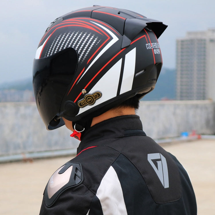 KUQIBAO Motorcycle Smart Bluetooth Sun Protection Double Lens Safety Helmet, Size: M(Bright Black Phantom Fiber+Gray Tail) - Helmets by KUQIBAO | Online Shopping UK | buy2fix